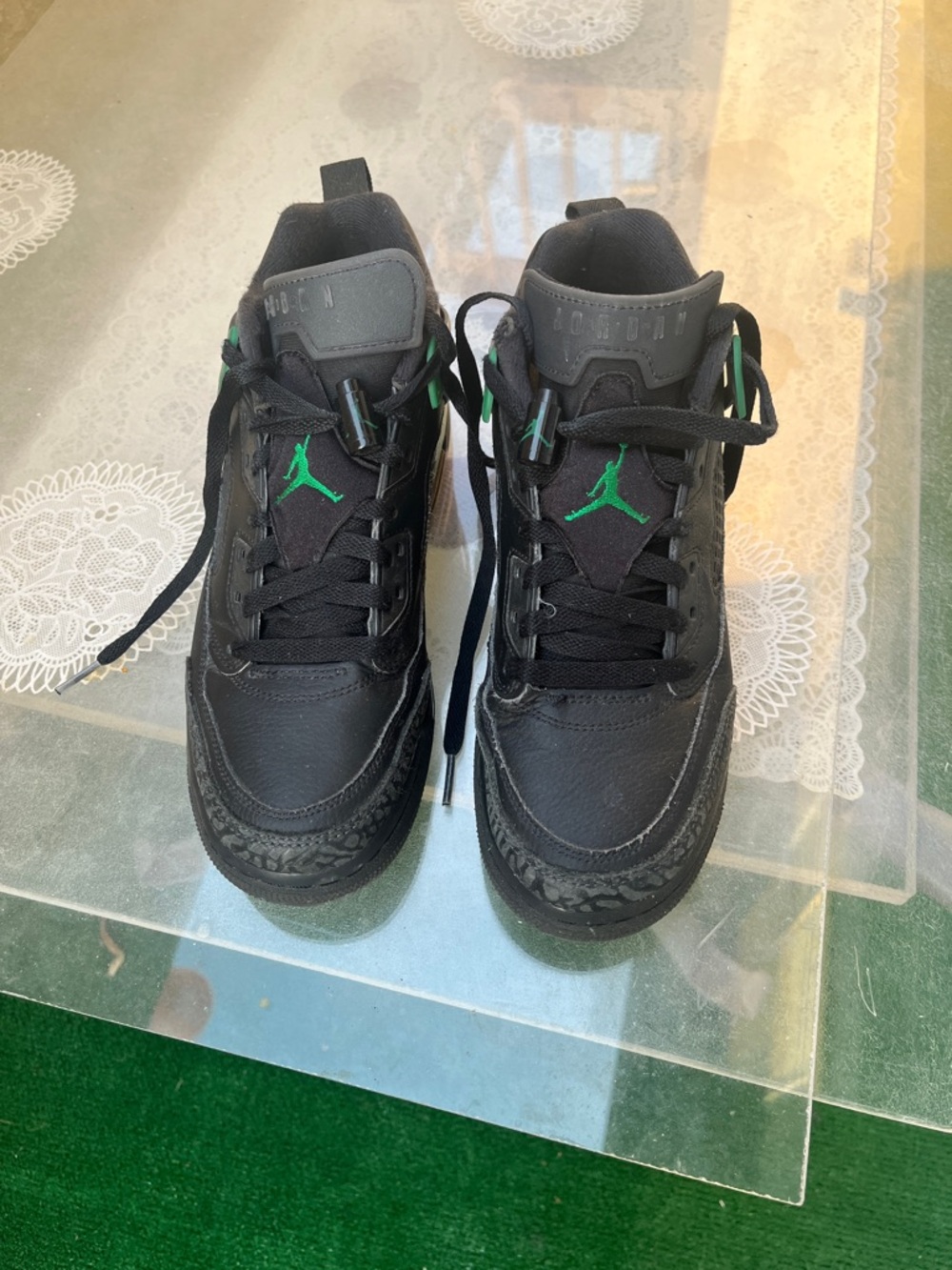 Jordan Kids Black Sneakers with Green Jumpman Accents